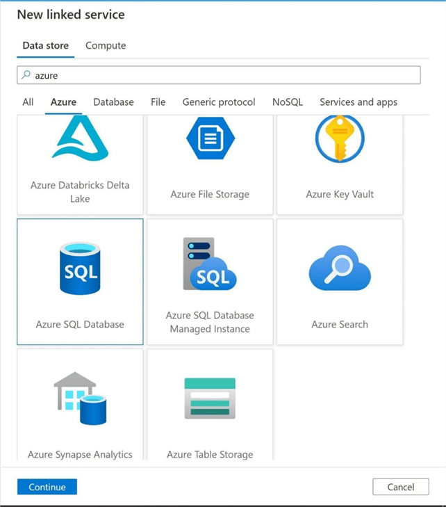 Power Query Activity - Azure SQL Database - Linked Service Selection