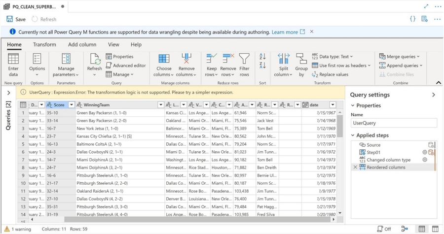 Power Query Activity - Data Flow 2 - Data transformation - cast text to date type not supported