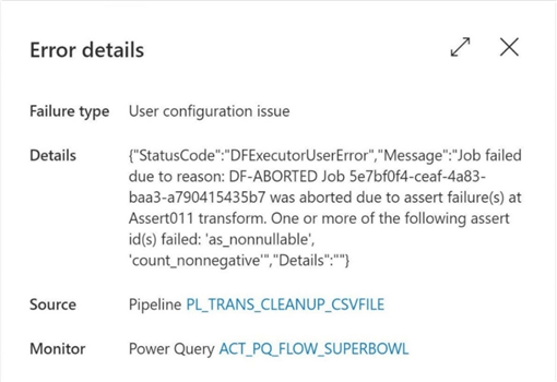 Power Query Activity - Data Flow 2 - Job failed due to null value assertion