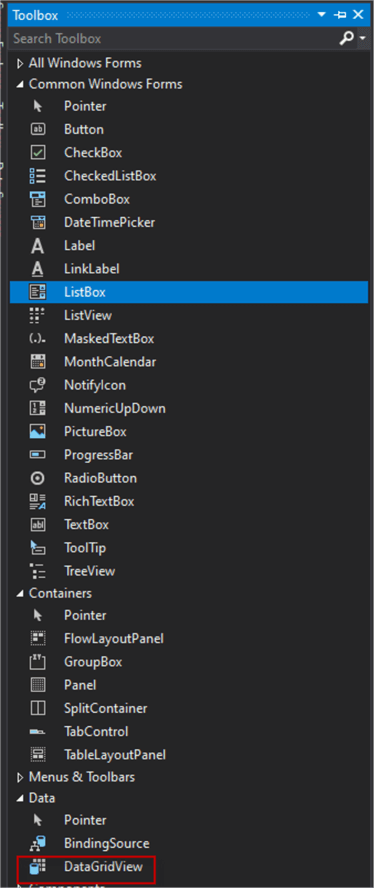 Visual Studio ListBox and Datagridview