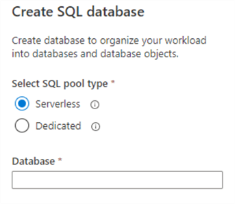 SynapseSQLDB Synapse Analytics SQL Database options