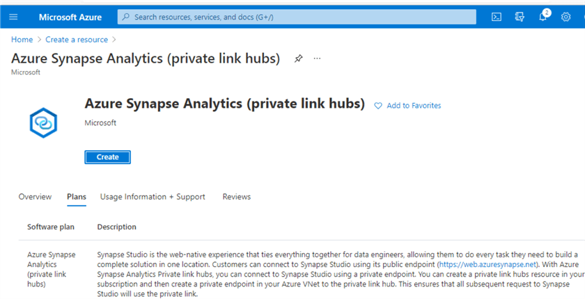 SynapsePrivateLinkHubs Synapse Analytics Private Link Hubs in Azure Portal