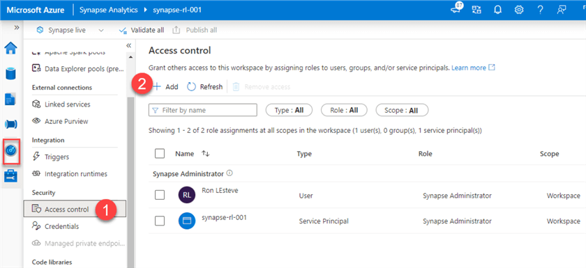 AccessControlsSynapse Access Controls in Synapse Analytics workspace