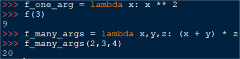 example of lambda functions with one and many arguments 