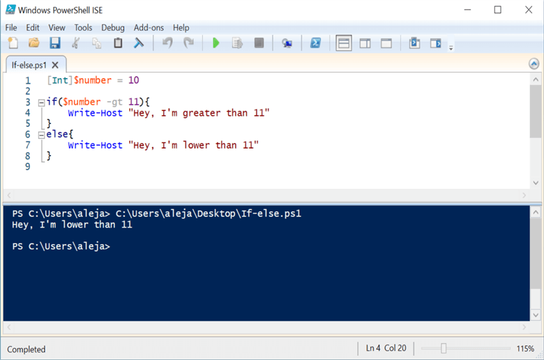 powershell if else statement