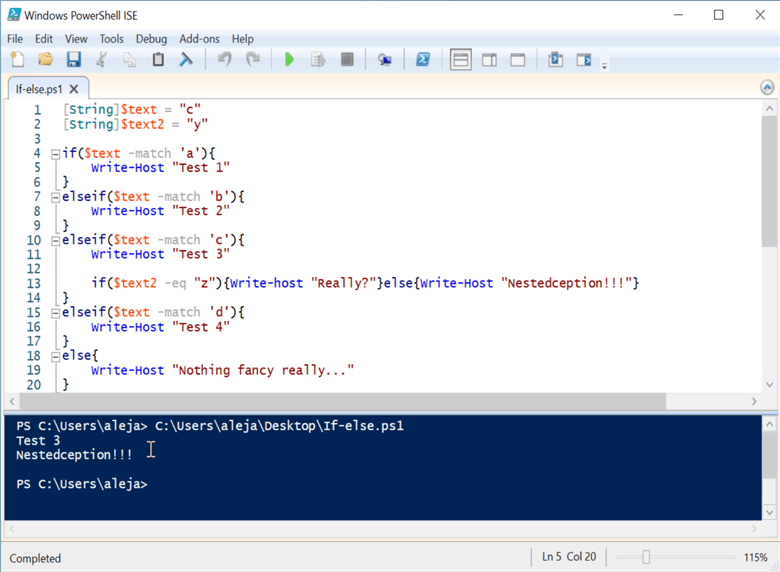 powershell nested if else statements