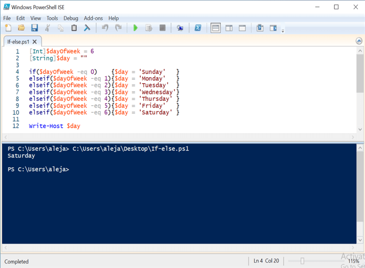 powershell if elseif statements