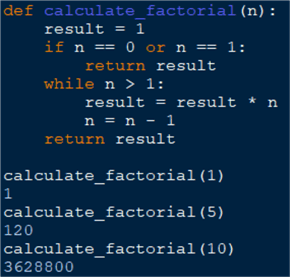 calculate factorial with a while loop