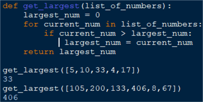 for looping for getting the largest number in a sequence