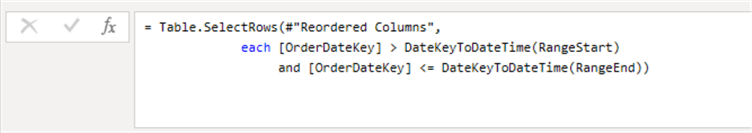 Configuring the RangeStart and RangeEnd parameters on the surrogate keys column using M Query