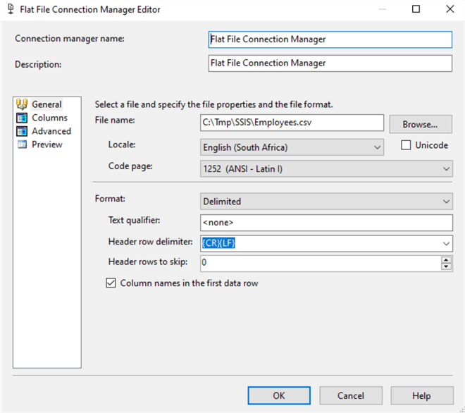 ssis flat file connection manager editor
