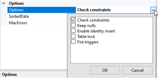 ssis bulk insert task editor options