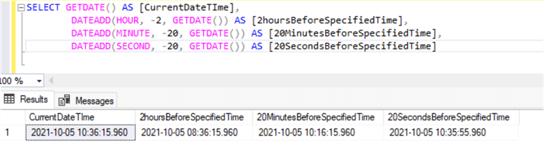 sql server dateadd function example and results