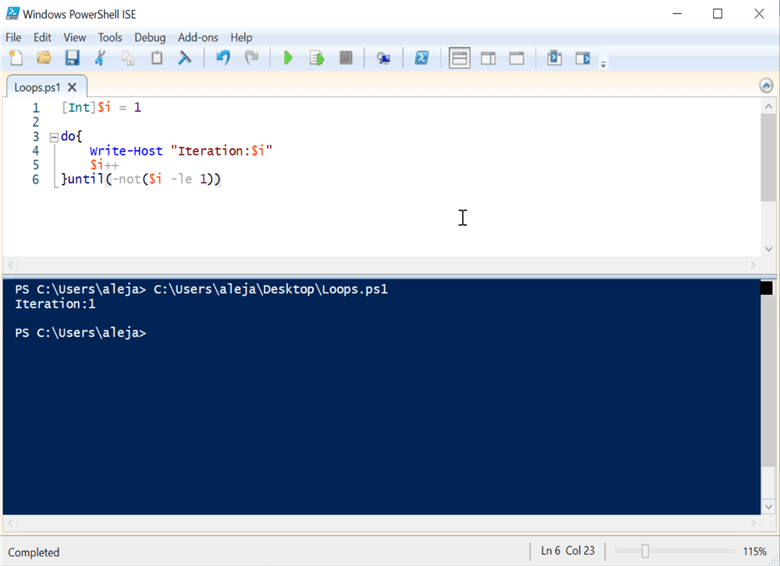 powershell code and run results for do until
