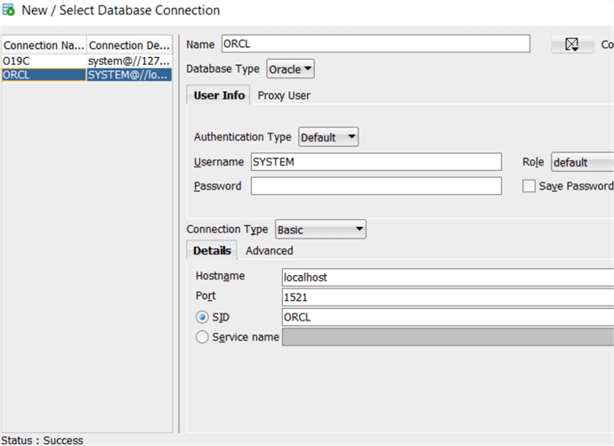 sql developer normal connection to oracle