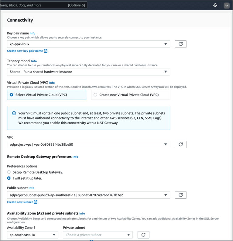 aws launch wizard configure application settings connectivity