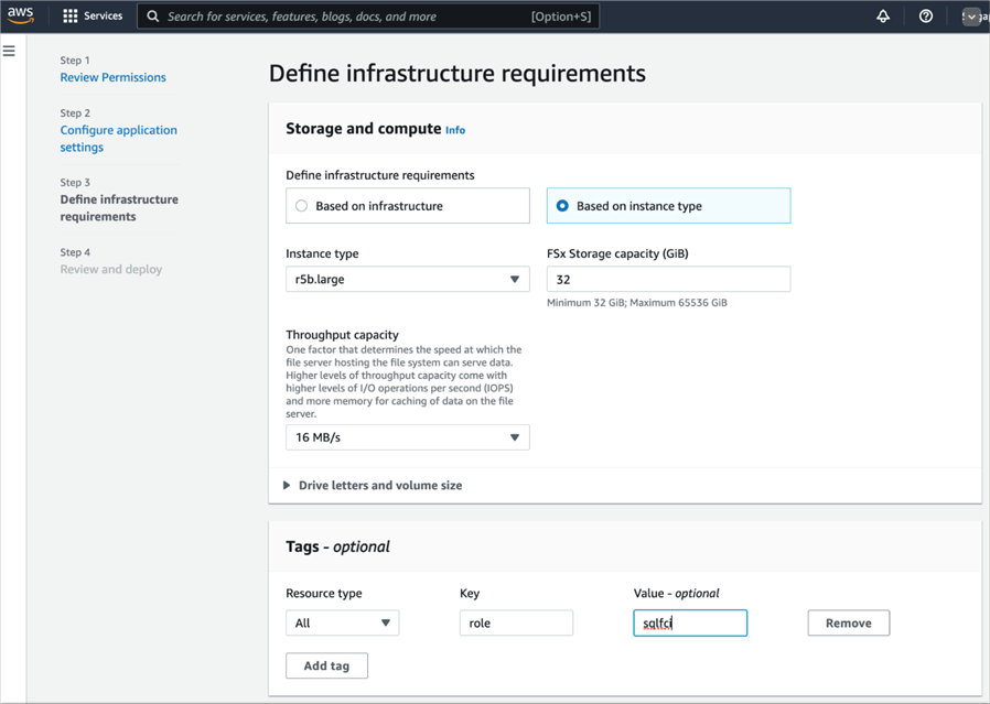 aws launch wizard define infrastructure requirements