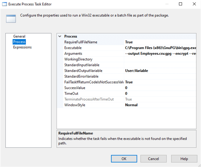 ssis execute process task editor