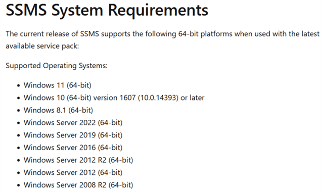 SSMS Supported Platforms