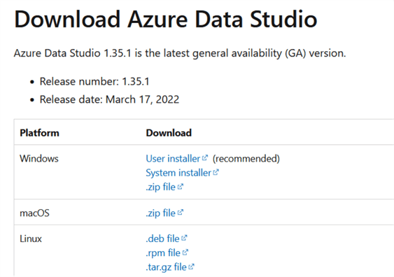Azure Data Studio Supported Platforms