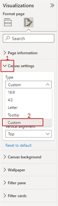 Using the Custom Canvas Settings in Format section.