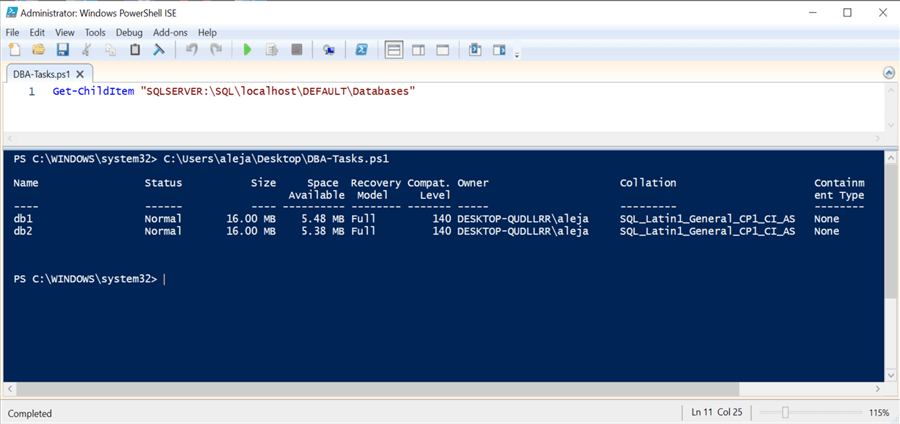 powershell query and results
