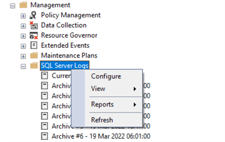 sql server error log settings