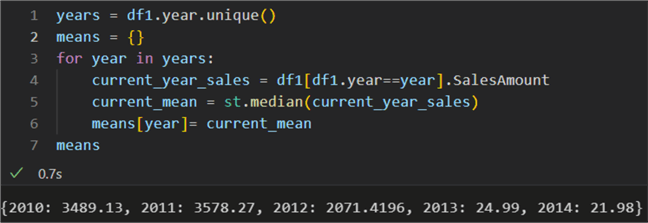 calculating the median per year