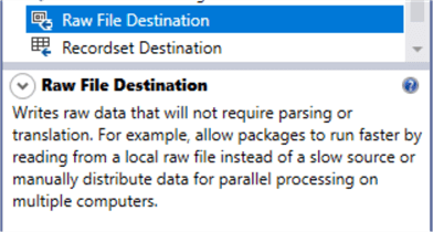 Raw file destination description from the SSIS toolbox