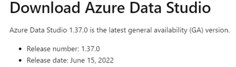 Azure Data Studio release information