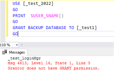Grant backup database results for ##MS_LoginManager##