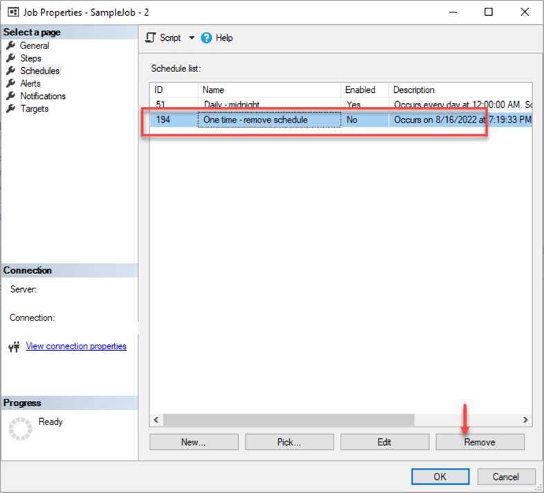 delete the schedule from the job using SSMS 