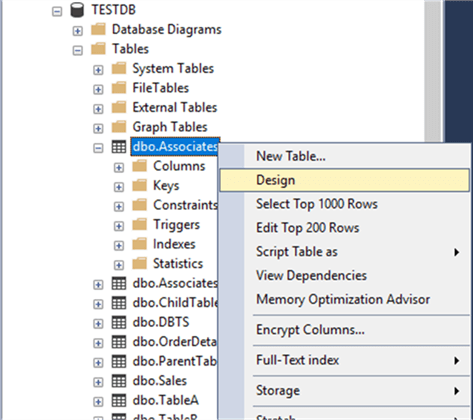 Add column through target table name, then Design
