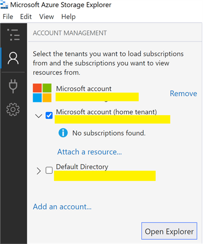 This image shows different azure accounts in storage explorer
