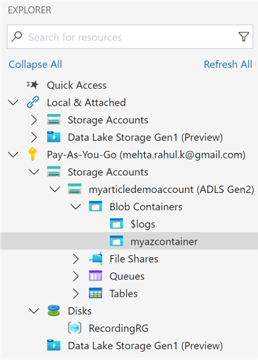 This image shows on how to select container in storage explorer