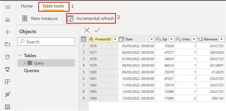 How to configure incremental refresh in a Datamart 2