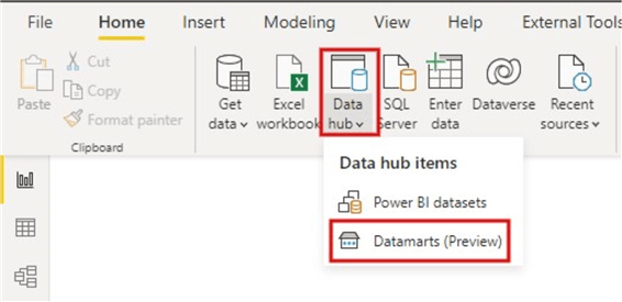 Image showing how to connect to Datamart via the Data hub&#xA;