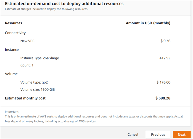 AWS Launch Wizard Infrastructure Requirements&#xA;Estimated on-demand cost