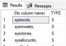 sys.object table name and type only results