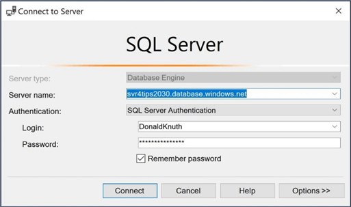 ADF - Script Activity - Use SSMS to test the newly created contained database user.