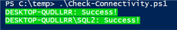 Script to connect to each SQL Server instance - successful execution