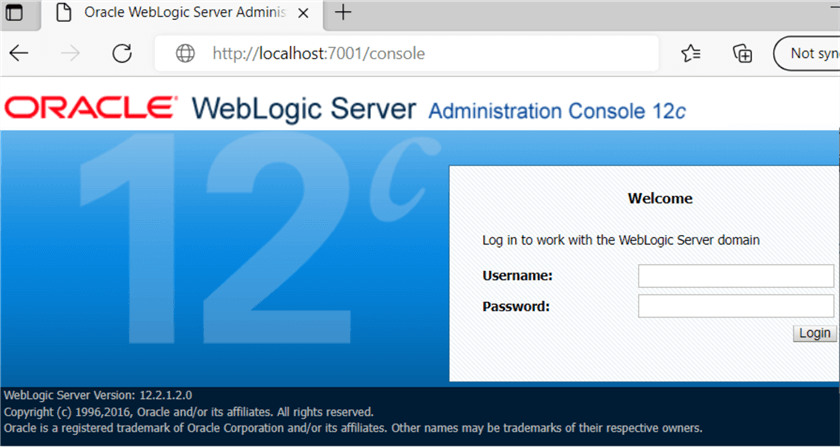 WebLogic Server Administration Console 12c login