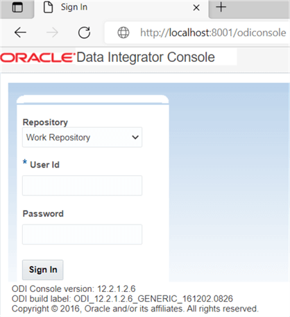 Oracle Data Integrator Console login