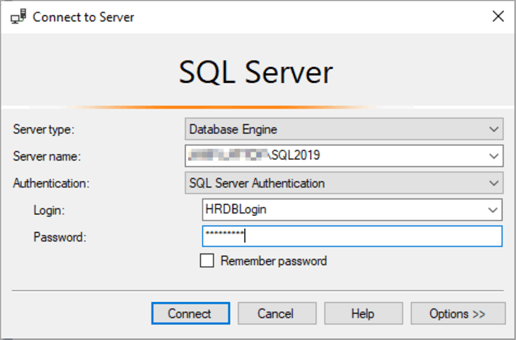 connect to sql server screen