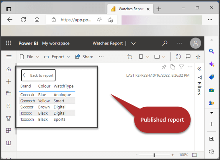 Report view with masked data for tester