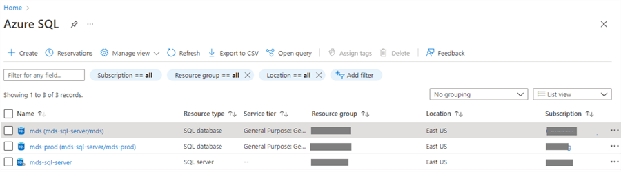 Access Azure SQL page