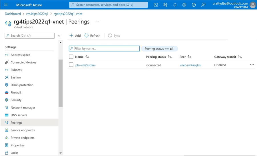Azure SQL Managed Instance - Make sure peering is connected.