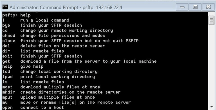 SFTP protocol for ABS - Show the commands using help.