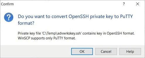 SFTP protocol for ABS - Convert private open SSH key to Putty format.