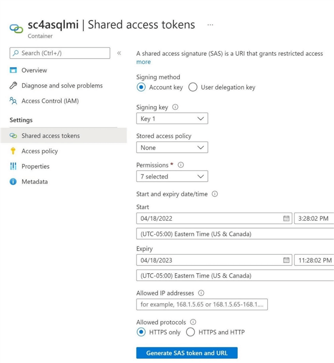 Enable Auditing - Azure SQL MI - Generate Shared Access Token